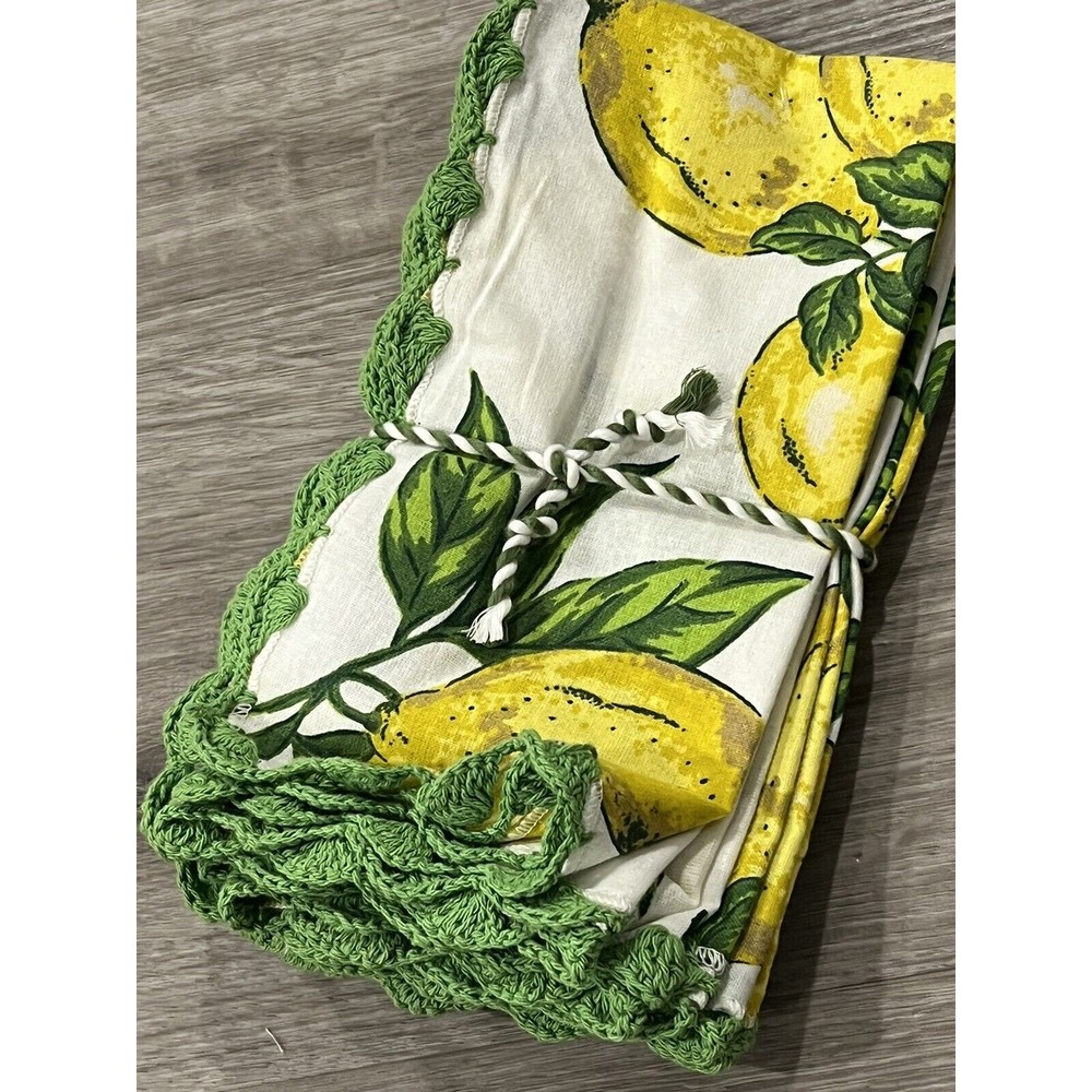 April Cornell Lemons French Provencal Napkin Set Of 4 Crochet Edge Green Yellow